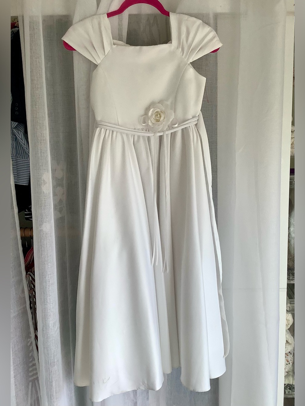 White Flower-Belt Formal Dress for Girls
